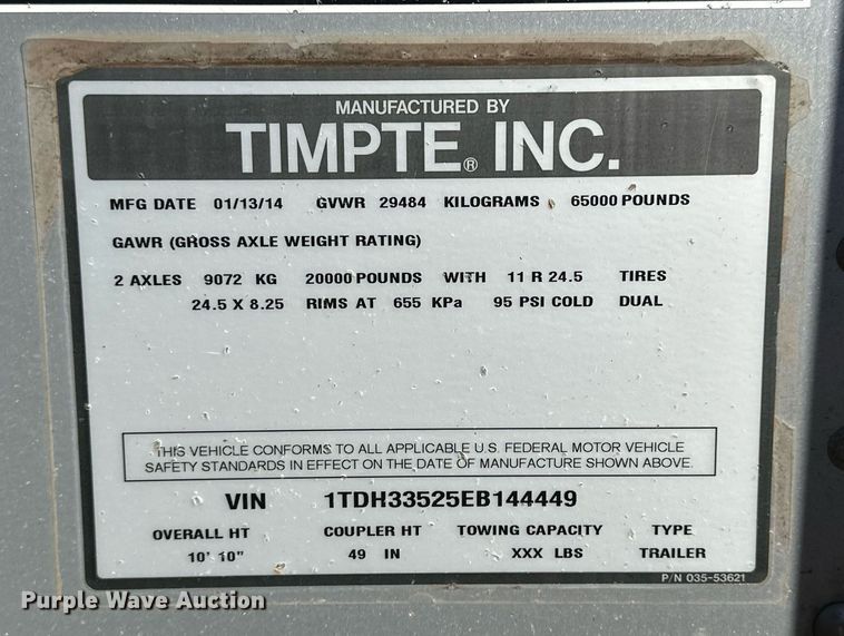 image for item NS9155 2014 Timpte Super Hopper grain trailer