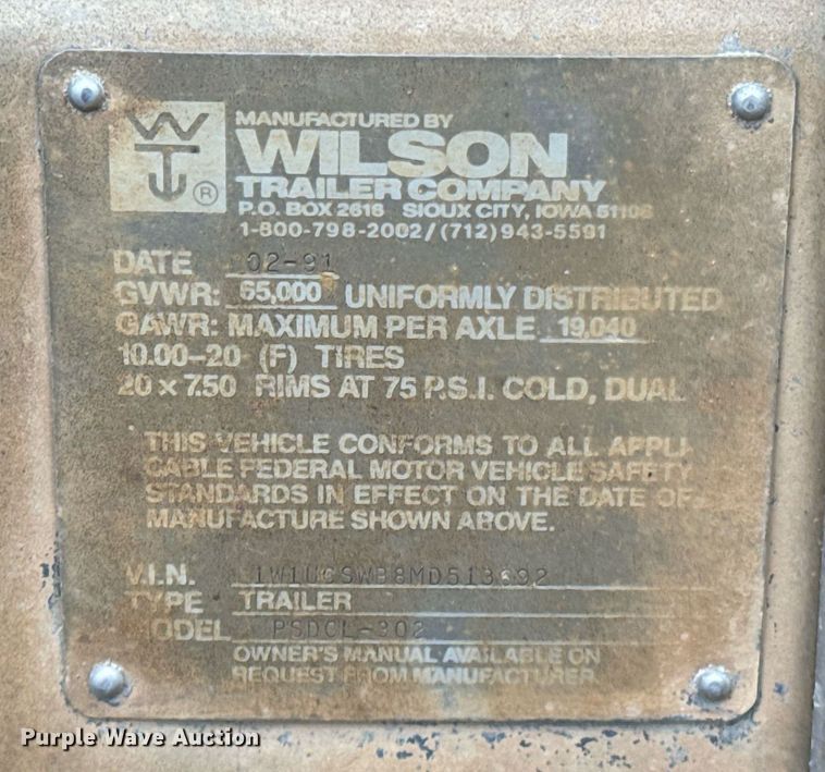 image for item OD9902 1991 Wilson livestock trailer