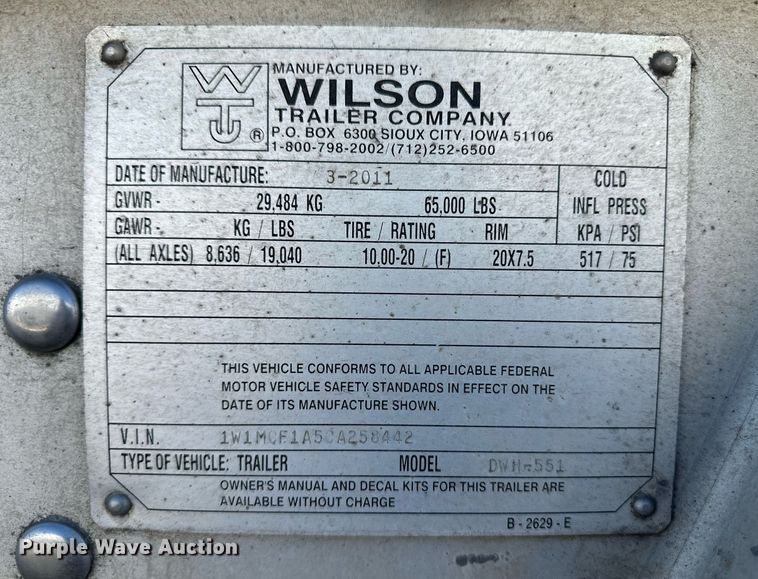 image for item DM2665 2012 Wilson DWH-551 grain trailer