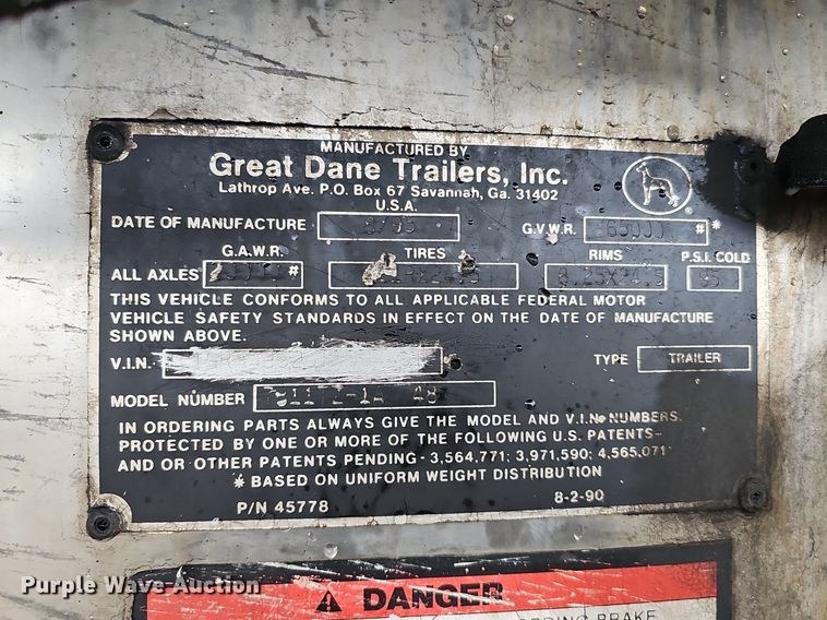 image for item DP0793 1996 Great Dane 7811TZ-1A refrigerated van trailer