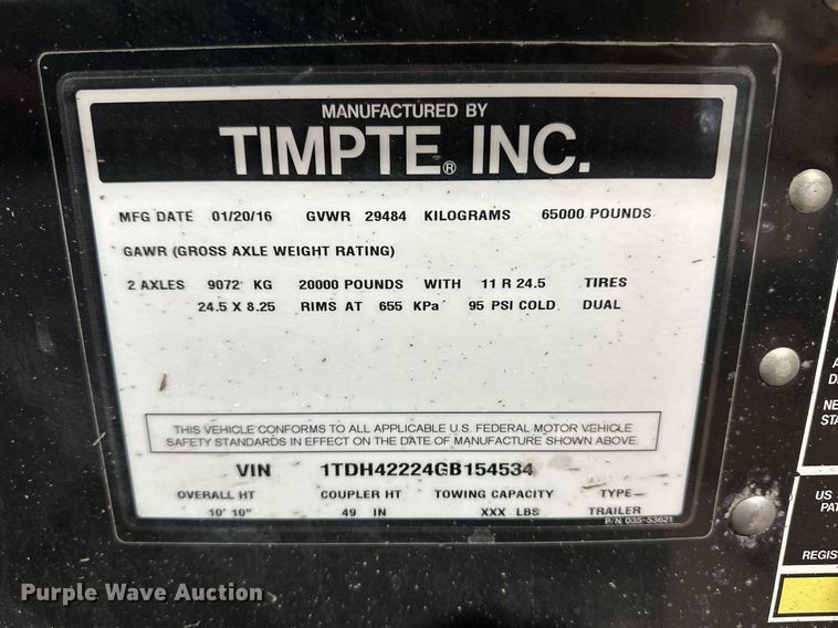 image for item EK9910 2016 Timpte grain trailer