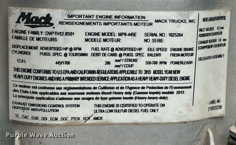 image for item NE9704 2014 Mack CXU613 semi truck