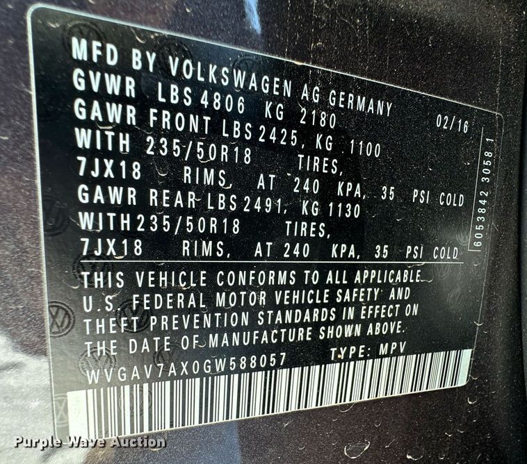 image for item DL0429 2016 Volkswagen Tiguan SE 