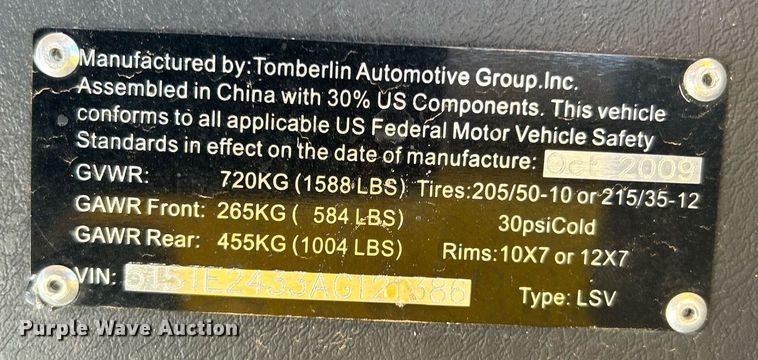 image for item DN0653 2010 Tomberlin Automotive Group E-Merge 500LE golf cart