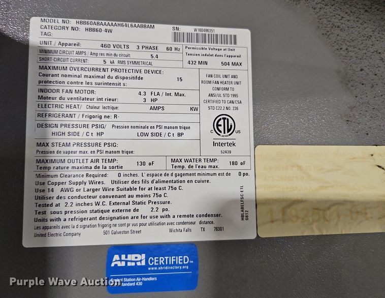 image for item DN7200 MagicAir HBB60ABAAAAAH64L6AABBAM HVAC unit