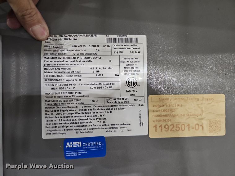 image for item DN7200 MagicAir HBB60ABAAAAAH64L6AABBAM HVAC unit