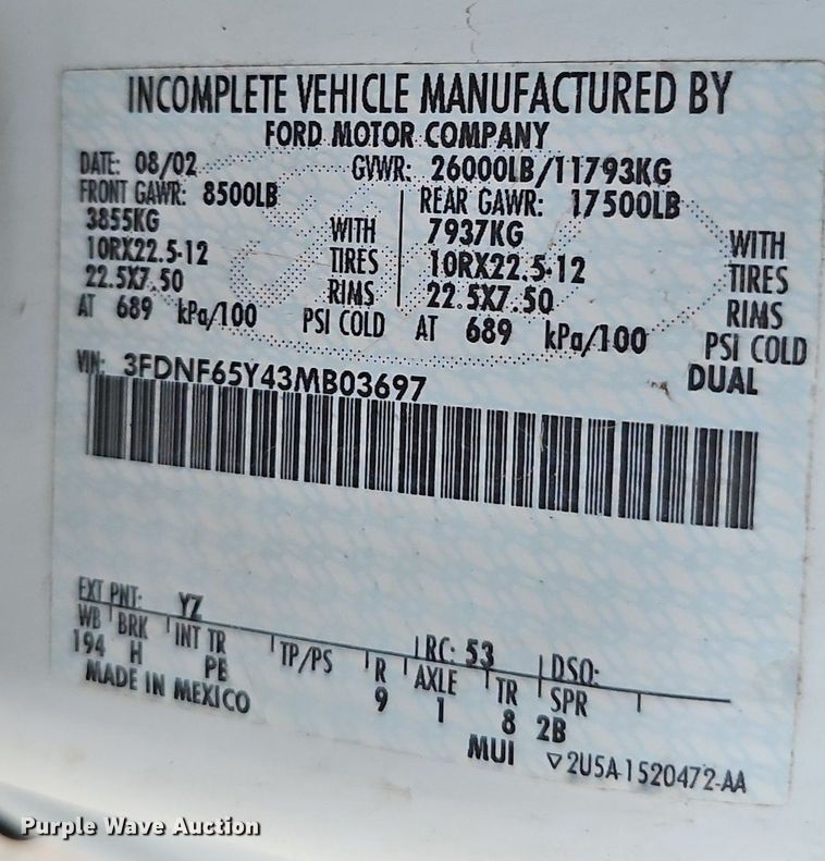 image for item DS5690 2003 Ford F650 Super Duty XLT  dump truck