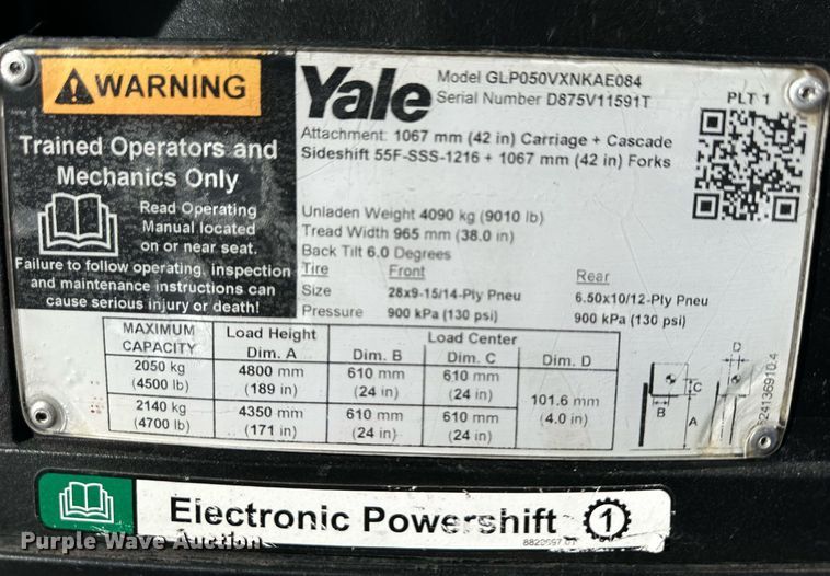 image for item EK9916 Yale GLP050VXNKAE084 forklift