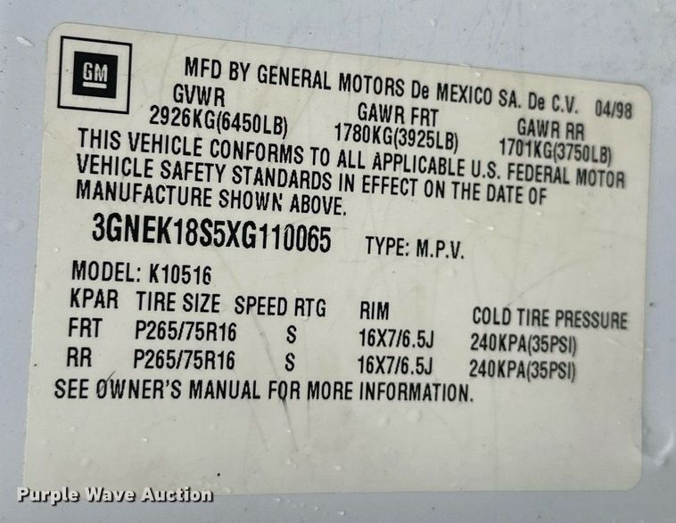 image for item IB9335 1999 Chevrolet Tahoe SUV