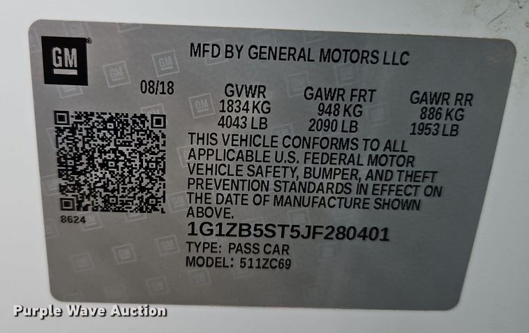 image for item LB9715 2018 Chevrolet  Malibu  