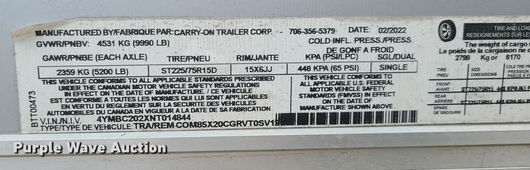 image for item LJ9496 2022 Carry-On enclosed cargo trailer