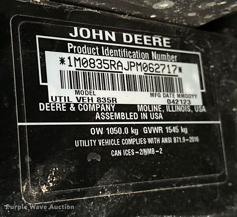 image for item LK9746 2023 John Deere XUV835R Gator utility vehicle