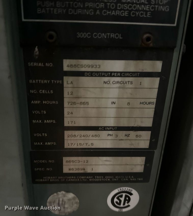 image for item LK9760 (4) Hobart forklift battery chargers 