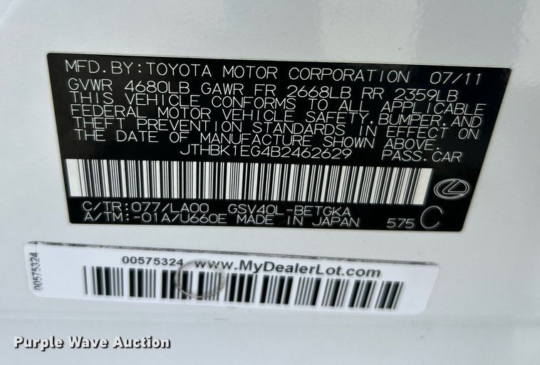 image for item NE9610 2011 Lexus  ES 350  