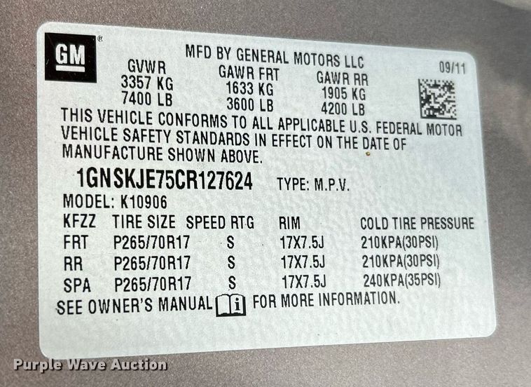 image for item NE9616 2012 Chevrolet Suburban  SUV