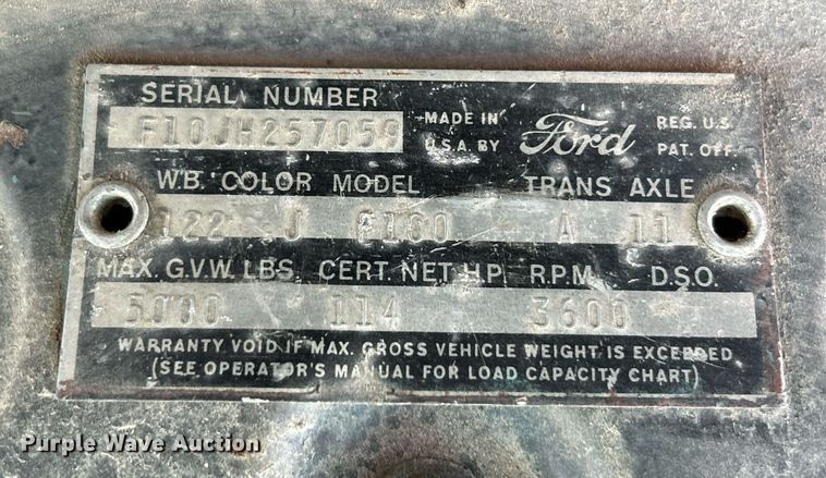 image for item NE9688 1962 Ford F100 pickup truck