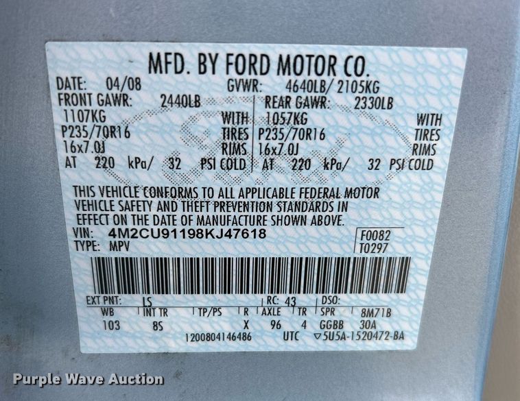 image for item NE9712 2008 Mercury  Mariner SUV