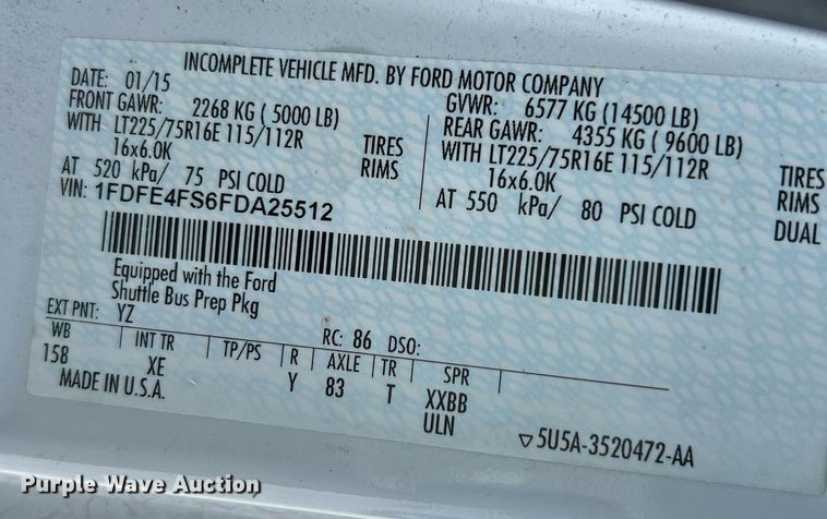 image for item NE9726 2015 Ford E450 Super Duty shuttle bus