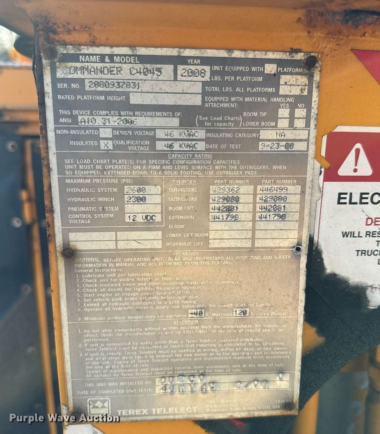 image for item NN9359 2009 Sterling  Acterra digger derrick truck