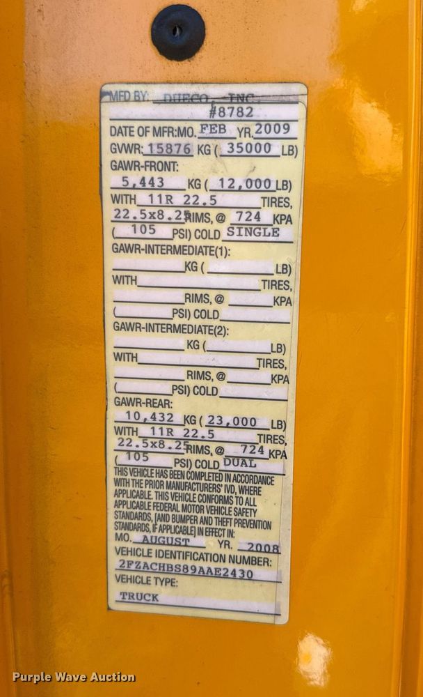 image for item NN9359 2009 Sterling  Acterra digger derrick truck