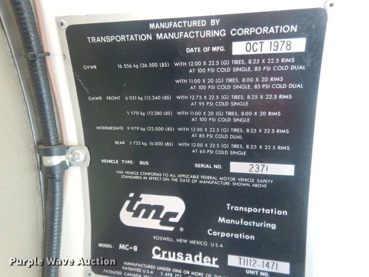 image for item NP9648 1978 Transport MFG Crusader MC 8 coach bus