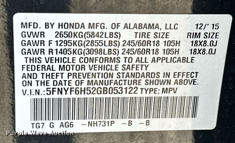 image for item NS9064 2016 Honda Pilot SUV