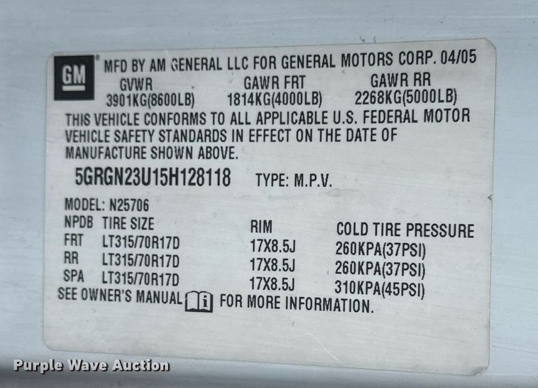 image for item NS9168 2005 Hummer H2 SUV