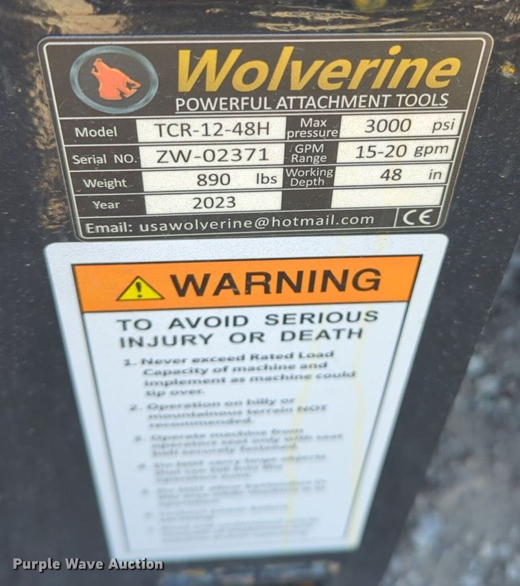 image for item OD9168 2023 Wolverine TCR-12-48H skid steer trencher