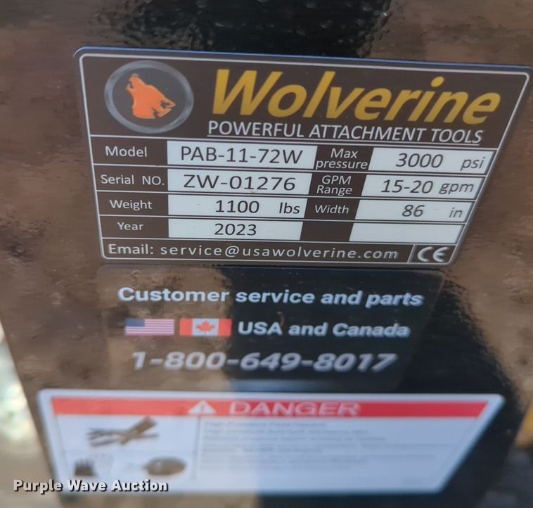 image for item OD9175 2023 Wolverine PAB-11-72W skid steer boom