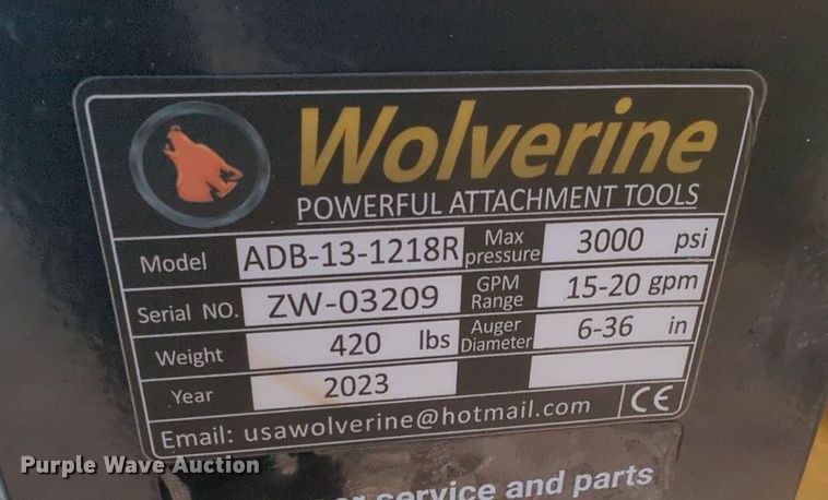 image for item OD9176 2023 Wolverine ADB-13-1218R skid steer auger