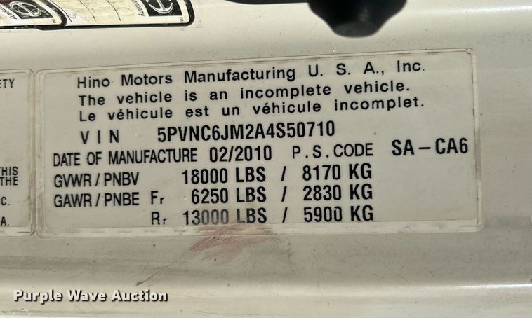 image for item OI9503 2010 Hino 185 flatbed truck