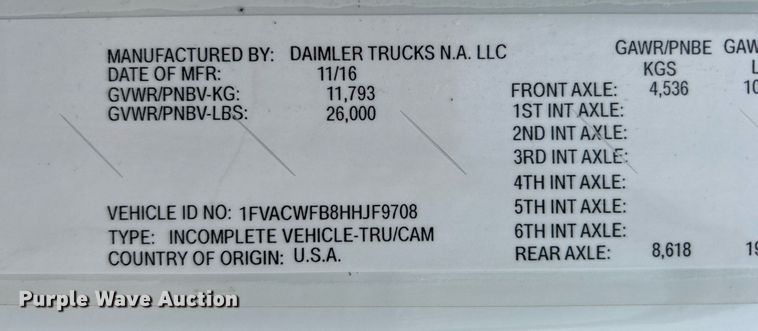 image for item OI9518 2017 Freightliner  Business Class M2 box truck