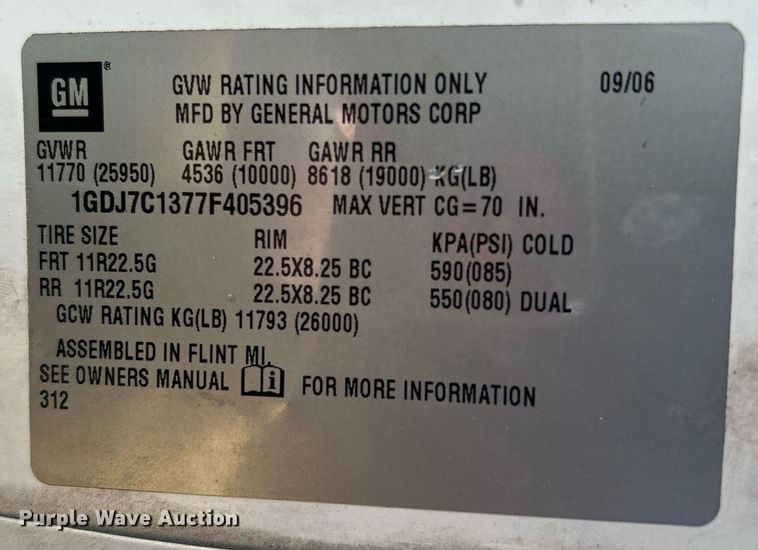 image for item OI9531 2007 GMC  C7500 box truck