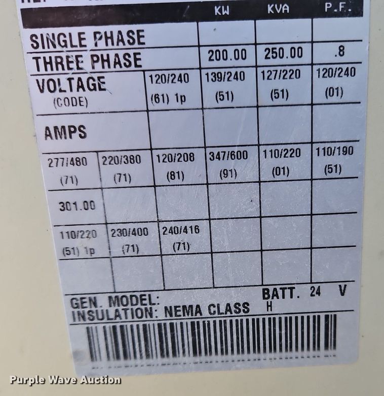 image for item OJ9721 2007 Kohler 200 generator