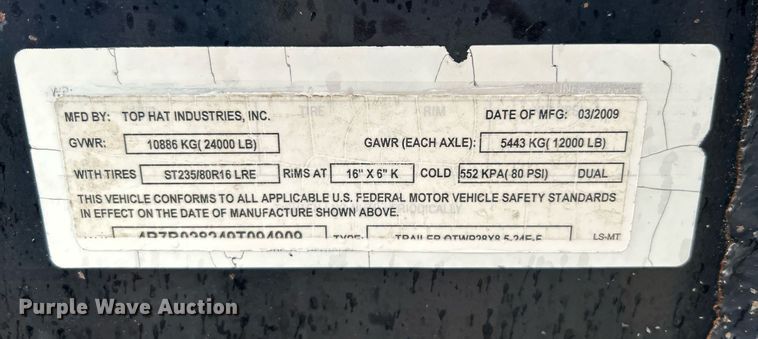 image for item OM9227 2009 Top Hat equipment trailer