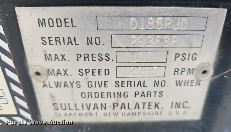 image for item DK0502 Sullivan Palatek D185PJD air compressor
