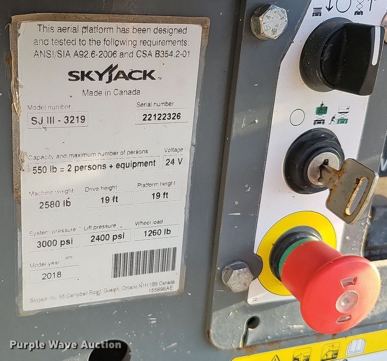image for item DK0514 2018 SkyJack SJIII-3219 scissor lift
