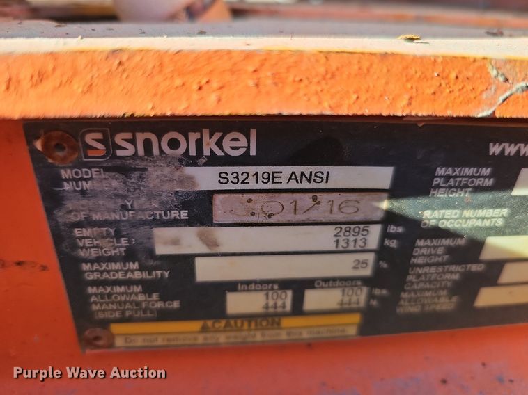 image for item DK0518 2016 Snorkel S3219E scissor lift
