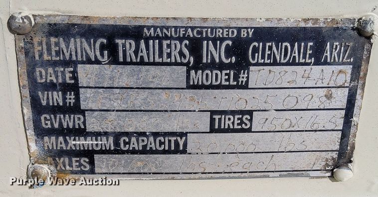 image for item DK8984 1996 Fleming  TD824-A10 equipment trailer