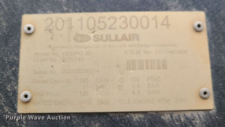 image for item DN8254 Sullair 185DPQ JD air compressor