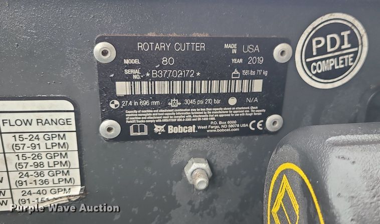 image for item DN8280 2019 Bobcat skid steer rotary mower