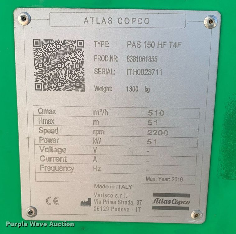 image for item DP8822 2019 Atlas Copco centrifugal transfer pump