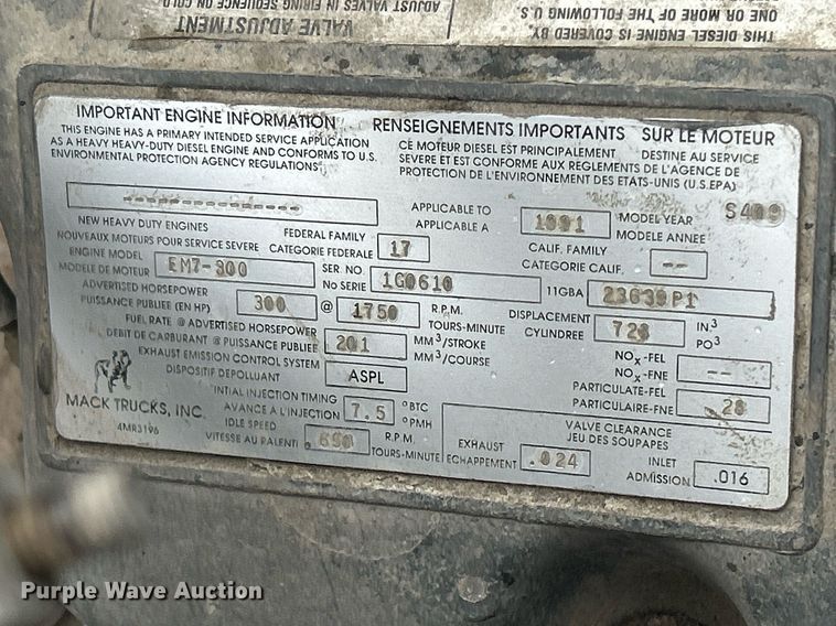 image for item DQ1084 1991 Mack RD690S live-bottom truck