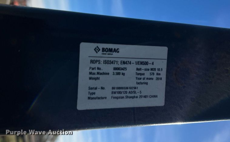 image for item DQ2349 2018 Bomag BW 120 SL-5 double drum vibratory roller