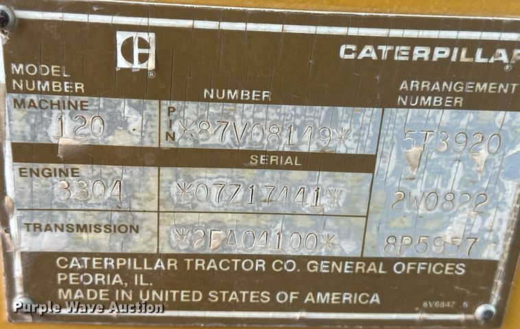 image for item EK9937 1986 Caterpillar 120G motor grader