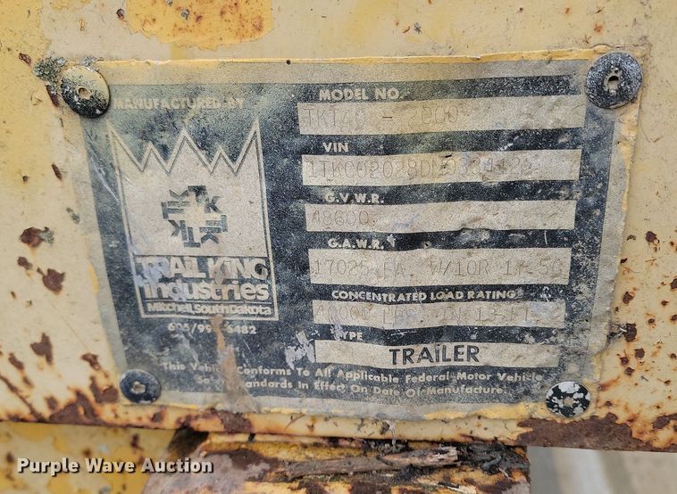 image for item KT9619 1983 Trail King TKT40-2000 tilt deck equipment trailer