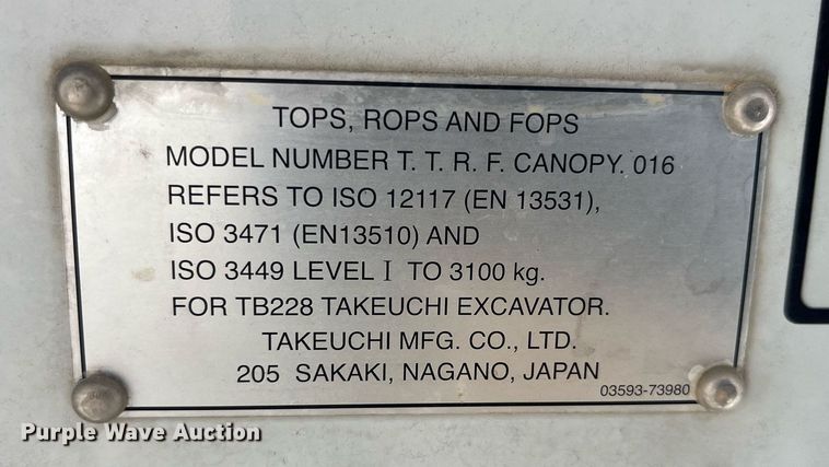 image for item LD9299 2013 Takeuchi TB228 mini excavator