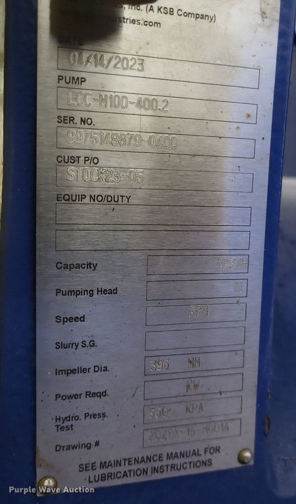 image for item MI9891 2023 KSB LCC-M100-400.2 trash pump