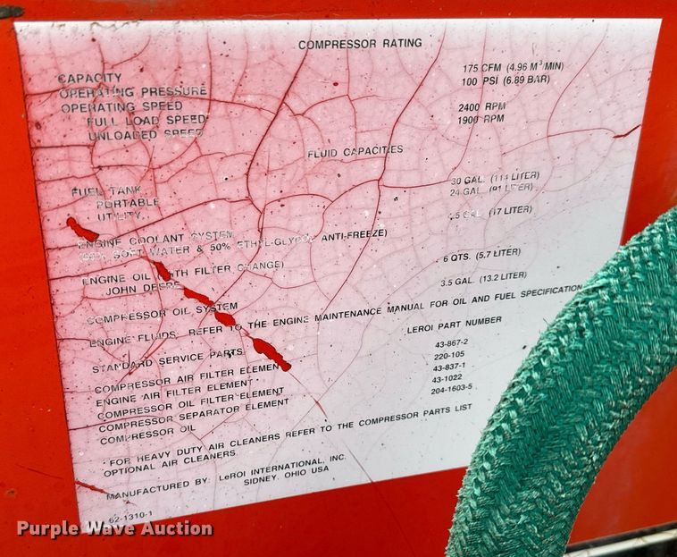 image for item NI9740 1995 LeROI Q175DJ-E air compressor