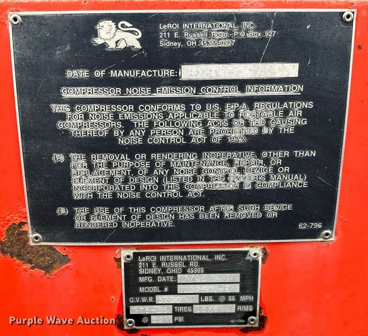 image for item NI9740 1995 LeROI Q175DJ-E air compressor